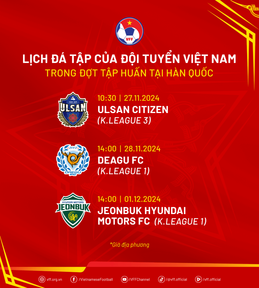 Đội tuyển Việt Nam sẵn sàng cho AFF Cup 2024 với 3 trận giao hữu tại Hàn Quốc