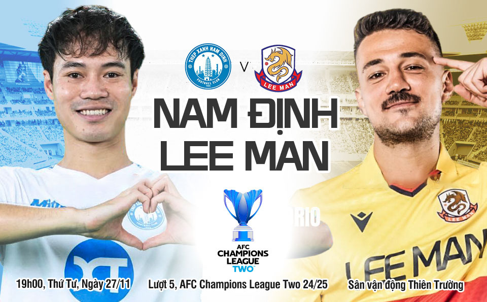 Nhận định bóng đá Nam Định vs Lee Man 19h00 ngày 27/11 (AFC Champions League Two 2024/25)
