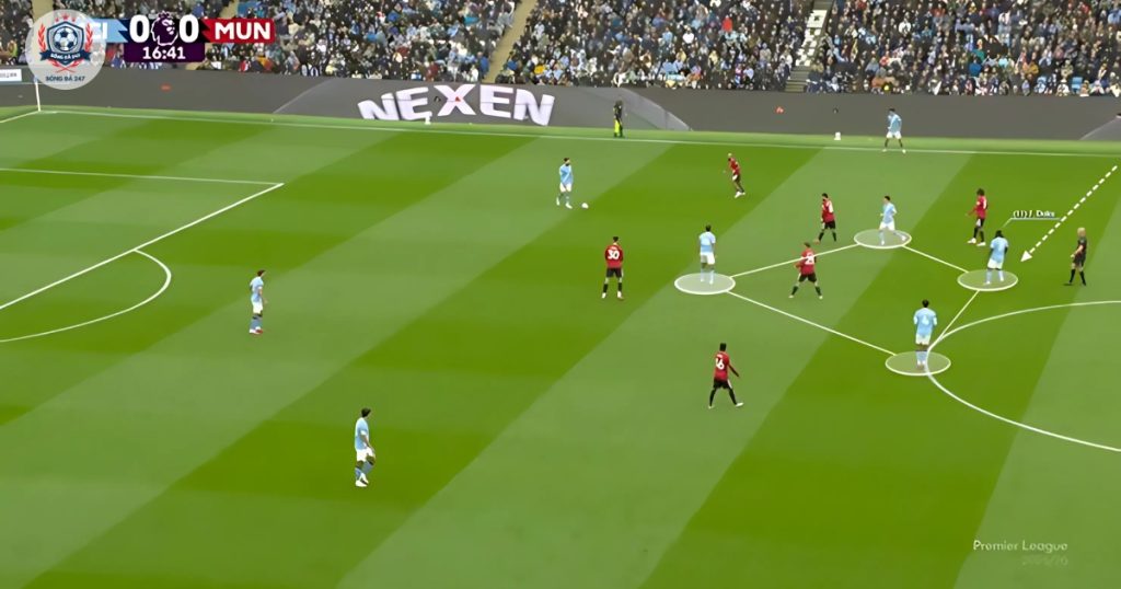 Ngay trong hiệp một, Man City tập trung nhiều pha tấn công bên hành lang trái.